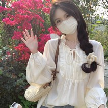 라일 레이스 프릴 스트랩 주름 루즈핏 공주풍 블라우스