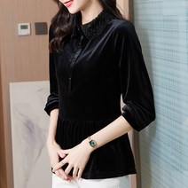 인형 넥 징 벨벳 셔츠 봄 새 긴팔 상의 플리츠 프릴 블라우스 여