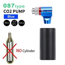 웨스트 바이킹 미니 CO2 팽창기 휴대용 자동 핸드 펌프 슈레이더 및 프레스타 밸브 어댑터 알루미늄 합금 사이클링 자전거 펌프, 087 Blue