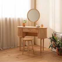 헤세 내추럴 원목 수납 화장대 세트(거울+원형스툴), 단품