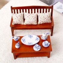 우드 벤치 테이블 찻잔 세트 미니어처 엔틱 클래식 장식품 조형물 데코 모던 미니어쳐