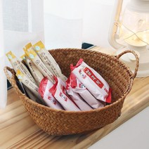 공간안애 둥근달 원형 손잡이 라탄바구니(네츄럴), 네츄럴