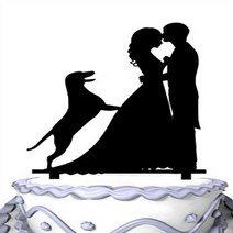 Meijiafei Rustic Family Wedding with German Shepherd Dog Bride and Groom Silhouette Cake Topper, 1