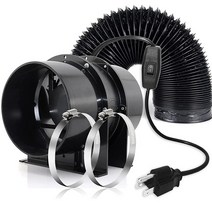 FanGoFast 197CFM 15.2cm(6인치) 축 덕트 환기 송풍기 팬 온오프 스위치 포함 15.2cm(6인치) x 2m(6.5피트) 덕트 호스 성장 텐트 작업대 온, 6 Axial Fan w/ On-off Switch