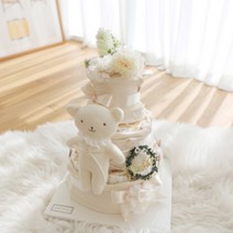 주식회사 앙앙 네츄럴 크리미 3단 기저귀케이크 (배냇실내복세트+모자+애착인형+리스), 돌선물