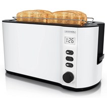 Arendo 아렌도 스테인리스 스틸 토스터 4구 롱 슬롯 1500W 화이트, 실버