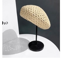 여성 베레모 모자 솔리드 컬러 할로우 아웃 달콤한 꽃 직조 레이디 레저 빈티지 Slouchy 화가