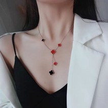 광파 오븐 레인지여성을 위한 양면 네잎 잔디 술 티타늄 스틸 목걸이 18k 변색, 03 9048W