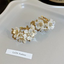 순금 링 귀걸이 여자 LATS-여성 여성용 절묘한 흰색 꽃 접합 후프 패션 다목적 C 트렌드 주얼리
