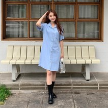 브이와이 VY 여자 카라 반소매 주머니 생지 SS 미니원피스