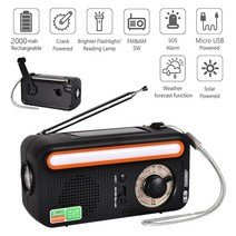 5000mAh 다기능 라디오 핸드 크랭크 태양열 USB 충전 FM AM WB NOAA 날씨 비상 LED 손전등 토치 전원 차단, 05 2000mAh Black