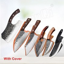 핸드메이드 고기칼 주방 중식도 정육칼 다용도 캠핑 나이프주방 칼 수제 스테인레스 스틸 풀 탱 단조 요리사 정육점 뼈 낚시 고기 식칼 사냥 요리 커터, 덮개가 있는 6개