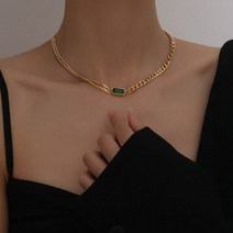 에메랄드 큐빅 언발 레이어드 목걸이 A034