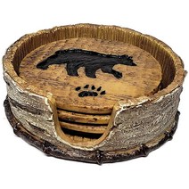 SLIFKA 곰과 자작나무 껍질 코스터 세트 멀티컬러