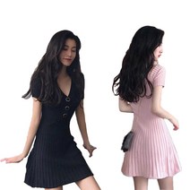 리더스타 여성원피스 반팔원피스 골지원피스 핑크+블랙 2장 기본핏 원피스 반팔 미디원피스
