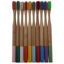 10 팩 대나무 칫솔 배지 Bristles 생분해 성 플라스틱없는 칫솔 원통형 저탄소 에코 대나무 핸들 브러시, 하나, 무작위 색깔