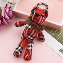 1+1 백참 가방참 가방장식 격자 무늬 패브릭 곰 봉제 스트라이프 나비 넥타이 테디 베어 인형 참 가방 참