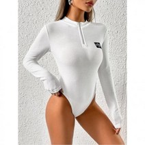 SHEIN EZwear 알파벳 패치 하프 지퍼 바디수트