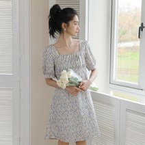 DFMEI 여름 신상품 한판 루즈한 날씬한 프렌치 스퀘어 칼라 벌퍼소매 빈티지 플라워 플라워 원피스