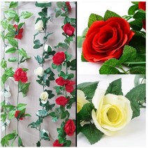 인테리어 조화장미 넝쿨 담쟁이넝쿨 인조넝쿨, 16송이 레드