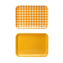 옐로우 체크무늬 멜라민 쟁반 디저트 트레이, 옐로우 체크 S 20X27