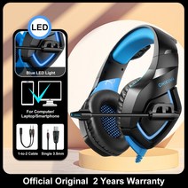블루투스 이어폰 ONIKUMA X15 Pro RGB 헤드 빔 게임용 헤드폰 마이크 포함 PS5 스위치 용 3.5mm 내구성 스테레오 서라운드 헤드셋 게이머, [15] Single 3.5mm Blue