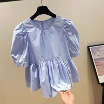 심플 구김없는 큐티 쁘띠 레이스 하객룩 슬림핏 여성 반팔 블라우스 날씬해보이는 배색 패턴
