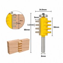 xcan 조정 가능한 핑거 조인트 라우터 비트 8mm 12 생크 레일 가역 핑거 조인트 접착제 라우터 비트 콘 장부 우드 라우터 비트, 1-8mm 생크