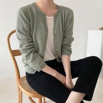 바보사랑 여자 가을 라운드 골드 라쿤 심플 긴팔 가디건.옷자락(무료배송)