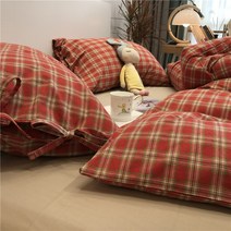 심플 체크 북유럽 침구 세트 면화 레드 이불커버 베개커버 침대시트