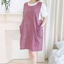 체크앞치마 단추 원피스 어린이집선생님앞치마 유치원 여름 실습 망사 공방 카페, 베이직체크앞치마-레드