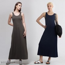 보스룸 여자 데일리 민소매 롱 면원피스 A라인 라운드 롱탑 맥시롱 원피스 플레어나시 원피스 44 99