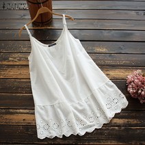 ZANZEA 여성 여름 민소매 레이스 꽃 캐주얼 조끼 끈나시