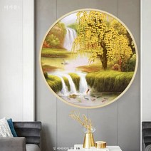 비즈십자수 보석 구슬 큐빅 십자수 DIY 원형버드나무계곡 도안지름50cm 액자포함 국내 당일발송, (십자수+액자)골드