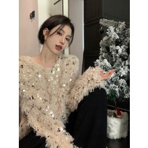 반짝이니트 스팽글 펄니트 대형 달콤한 스웨터 여성 봄과 가을 틈새 디자인 감각 내부 니트 탑