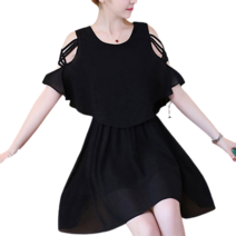 도오빠 리가브 여성 쉬폰 원피스 라운드 반팔 미니 스커트 오프숄더 여자원피스 프리사이즈