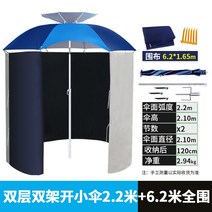 파라솔바람막이 그늘막 덮개 가림막 후라이 커버 방풍 비치 천막 접이식 캠핑 해변 낚시, 더블 블루 2.2m + 6.2m (전둘레)