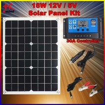 태양광인버터 태양광 인버터 변환기 변압기 12v ~ 110v 220v 230v 피크 600W 수정 사인파 + 태양 전지 패널 18w 컨트롤러 30A, 5.Panel - Controller