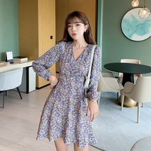 코디코치 여성 플루어 브이넥 플라워 쉬폰 미니 원피스
