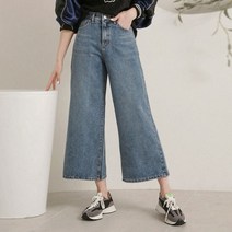 패션풀 여성용 하니 뒷밴딩 와이드 크롭 데님 팬츠 27610