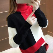 데일로엔 여성 배색 기하학 패턴 폴라 니트