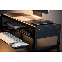 Vaydeer 2단 모니터 거치대 받침대 USB 메탈 스탠드, 단일 레이어 무선 충전 - 1 포트 USB3.0+