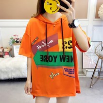 슬림핏 반팔티셔츠 와이드 루즈핏 빅사이즈 여성의류 후드 t셔츠 뚱뚱한 배가리기 상의 455960352