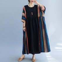 아이엠몽 여성 오색 레이지 루즈핏 린넨 5부 원피스 레티보