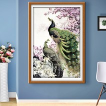 행운 공작 인테리어 사무실 현관 재물운 그림 보석 십자수 재료, 90x130cm