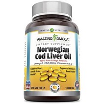 어메이징뉴트리션 노르웨지안 코드 리버 오일 1000mg 오렌지 소프트젤, 250개입, 1개