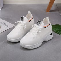 통기망 면 비직 두꺼운 바닥 속 키높이 여자 신발 잘 어울리다 트렌드 캐주얼 운동화 통기부 흰 신발