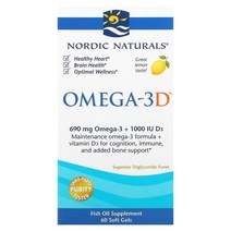 Nordic Naturals 오메가-3D 레몬 1000mg 60정, 60 개