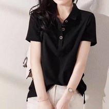 [오늘발송] 스타일아유 여성용 카라 반팔 여자 여름 골드 버튼 스판 얇은 슬림 니트 티셔츠[AYG6TS126A]