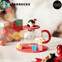 중국 스타벅스 크리스마스 MD 400ml 펭귄뚜껑 유리컵 선물박스받침 테이블컵 set, 단품, 단품